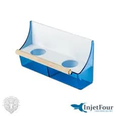 Comedouro Muro Alto Branco e Azul Injetfour 130ml