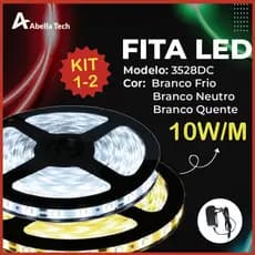 Fita LED 3528 Super Led Ultra 5M a prova d'água 600 Leds + Fonte | Branco Frio e Branco Neutro | IP20 (Acompanha Fonte)