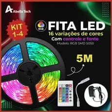 Fita LED 5050 SUPER LED ULTRA RGB 5M 12V 300 LEDS FITA + CONTROLE + FONTE | 16 CORES