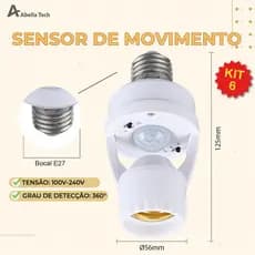 Kit 6 Sensor de Movimento para lâmpada Soquete E27 c/ sensor de presença Bivolt 110V~220V Max 60W