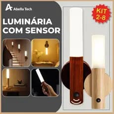 Kit 2-8 Luminária Portátil com Sensor de Movimento Led Moderno Textura Madeira Bastão com Ímã Bivolt