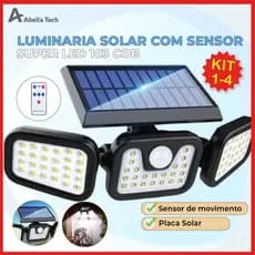 Luminária Solar Led 10W com Sensor de Movimento Luz Fria Ajustável para ambientes externos