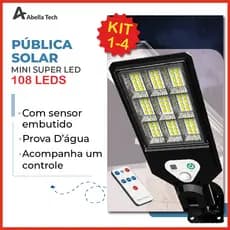 Luminária Pública Luz Solar Externo 108 LEDS Com Controle Remoto Refletor LED Transparente Sensor De Movimento Ajustável