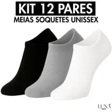 Kit Até 12 Pares de Meia Soquete Unissex Lisa Adulto Tamanho 35 ao 40