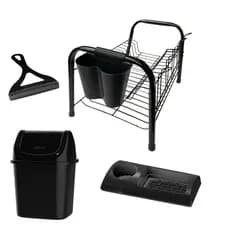 Kit Organizador de Pia: Escorredor Duplo + Lixeira 3,5L + Rodinho e Porta Detergente