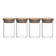 Kit 4 Pote Porta Temperos Mantimentos 110ml Design Versátil Tampa De Bambu Hermético