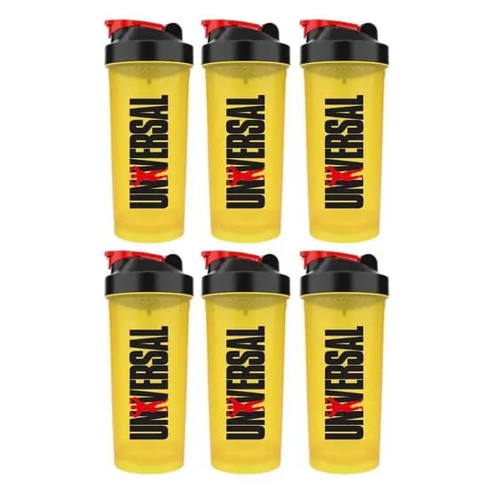 Kit 6 Coqueteleira Shakeira Universal Amarela 600ml Academia Treino Musculação Shake Exclusiva