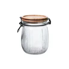 Pote Hermético Versalhes Vidro Com Tampa De Bambu /Vidro 800ml Trava Presilha Moderno Versátil