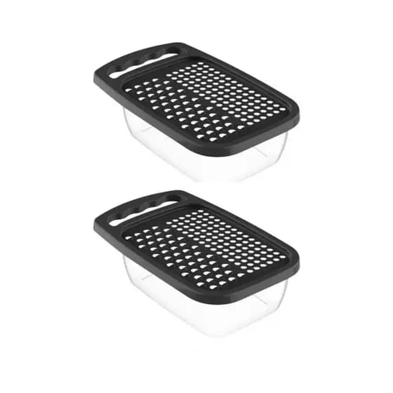 Kit 2 Raladores De Legumes Com Dispenser 1350ML Preto Com Alça Cozinha Frios