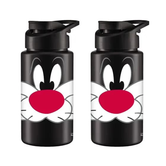 Kit 2 Squeeze Frajola Preto 500ml Plástico com Alça Esporte e Treino