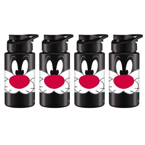 Kit 4 Squeeze Frajola Preto 500ml Plástico com Alça Treino