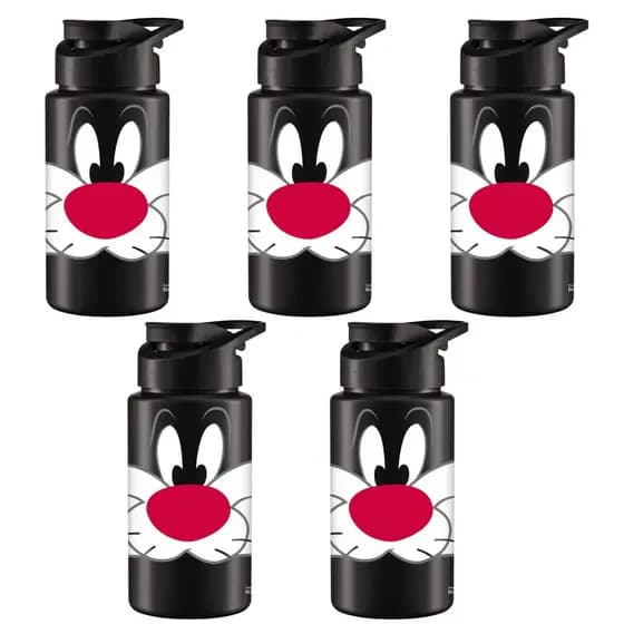 Kit 5 Squeeze Frajola Preto 500ml Plástico Esporte e Treino