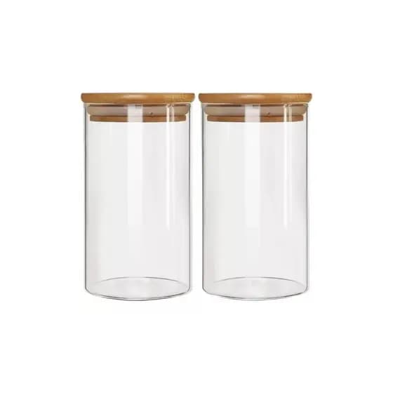 Kit 2 Pote Porta Temperos Mantimentos Design Versátil Tampa De Bambu Hermético 650ml
