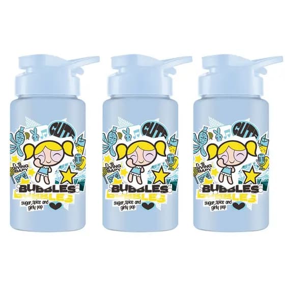 Kit 3 Garrafinha De Água Infantil Squeeze Meninas Super Poderosas 500ml Azul - Lindinha