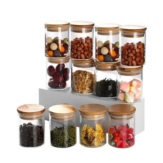 Kit 12 Pote Porta Temperos Mantimentos Design Moderno Tampa De Bambu Hermético 250ml