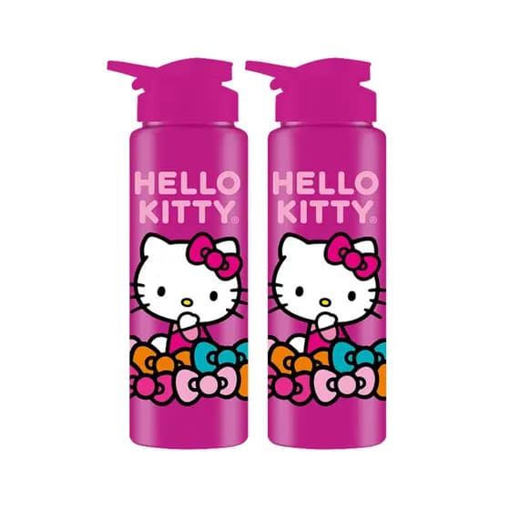 Kit 2 Garrafa Plástica Squeeze Sport Hello Kitty Rosa Claro 750ml Coração BPA Free