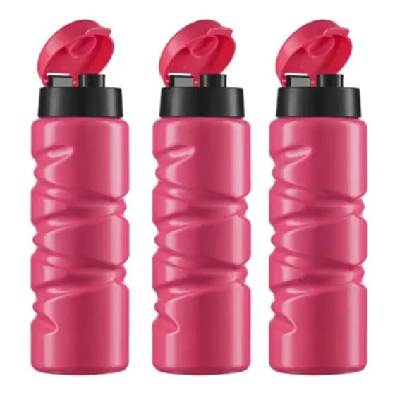 Kit 3 Squeeze 750ml Rosa Fluorescente Style Plástico Resistente