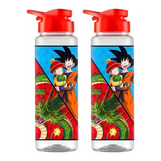 Kit 2 Squeeze Sport Estampa Dragon Ball Z Anime Goku BPA Free Com Tampa E Alça Laranja 750ml