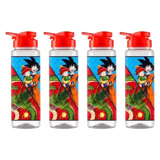 Kit 4 Squeeze Sport Estampa Dragon Ball Z Anime Goku BPA Free Com Tampa E Alça Laranja 750ml