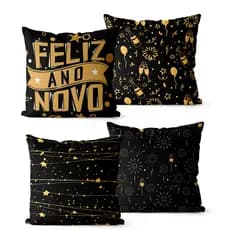 Kit 4 Capas de Almofadas Decorativas 45x45 - Feliz Ano Novo