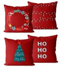 Kit 4 Capas de Almofadas Natalinas 45x45 - Guirlanda HoHoHo