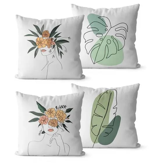 Kit 4 Capas de Almofadas Decorativas 45x45 - Mulher Floral