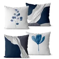 Kit 4 Capas de Almofadas Decorativas 45x45 - Floral Abstrato Azul