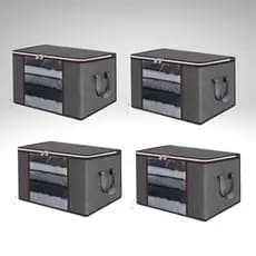 Kit 04 Organizador Roupas Caixa Flexivel Multiuso Ziper Cobertor Guarda Roupas e Brinquedo Grande 90 litros