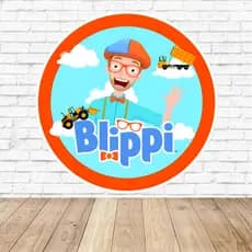 Capa para Painel Redondo Blippi Tecido Sublimado Veste Fácil 1,50mx1,50m Festa Aniversário