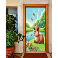 Capa de Porta Decorativa Sublimada com Elástico Veste Fácil 0,85x2,10 Temática Capivara