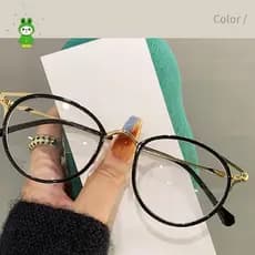 Óculos Femininos Redondos Anti-Luz Azul , De Lente Transparente Com Armação De Metal , Moda