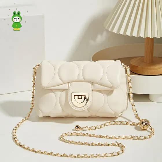 Bolsa Crossbody Acolchoada Para Mulheres , Ajustável , Bola De Ouro , Corrente , De Ombro , Fecho De Aba Couro Macio Uso