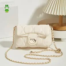 Bolsa Crossbody Acolchoada Para Mulheres , Ajustável , Bola De Ouro , Corrente , De Ombro , Fecho De Aba Couro Macio Uso