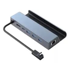 Dock Steam Deck 6 em 1 USB C HDMI 4K RJ45 Gigabit 1000Mbps PD 60W Hub Base Suporte Cinza
