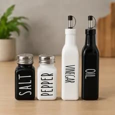KIT GALHETEIRO 2 PEÇAS + SALEIRO E PIMENTEIRO MANHATHAN PRETO E BRANCO