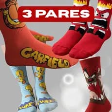 Combo 3 Pares de Meias Divertidas Cano Longo Algodão Desenhos e Personagens Unissex