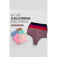 Kit Calcinhas Cós Alto Esconde Gordurinha Fio Duplo Thais Seca Barriguinha Feminina Poliamida