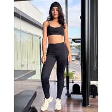 Conjunto Top + Legging Básica Zero Transparência com Alta Compressão Cintura Alta Poliamida