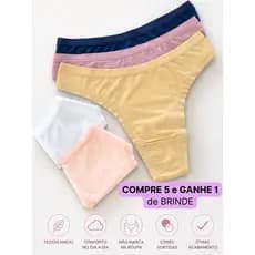 Kit Compre 5 Calcinhas e Ganhe 1 de Brinde Não Marca