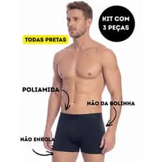 Kit 3 Cuecas Boxer Masculina Microfibra Preto Não Enrola e Não da Bolinha