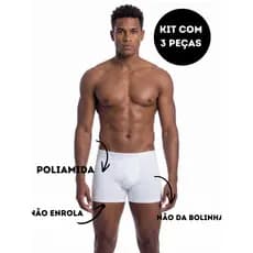 Kit 3 Cuecas Boxer Masculina Microfibra Branco Não Enrola