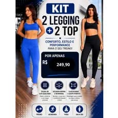 Kit 2 Legging Poliamida Zero Transparência + 2 Top Duplo com Abertura Bojo Fitness Academia
