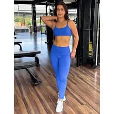 Conjunto Fitness Poliamida Legging Zero Transparência + Top Duplo com Entrada Bojo