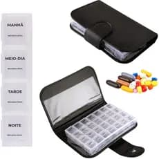 Porta organizador de comprimidos mensal com 28 compartimentos e estojo - Platina