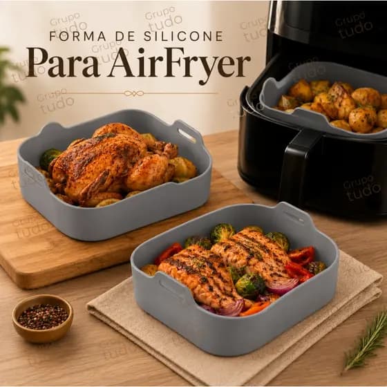 Forma de Silicone AirFryer Fritadeira Elétrica Cesto Cozimento Quadrada ou Redonda  20,5x20,5x7cm