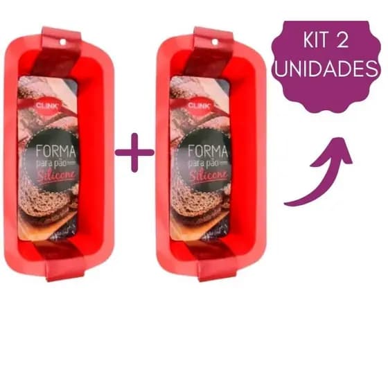 Kit 2 Formas para Pão e Bolo Retangular Vermelha- Clink