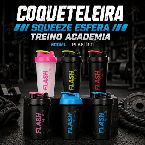 Coqueteleira Portátil 600ML com Esfera Squeeze Treino Academia