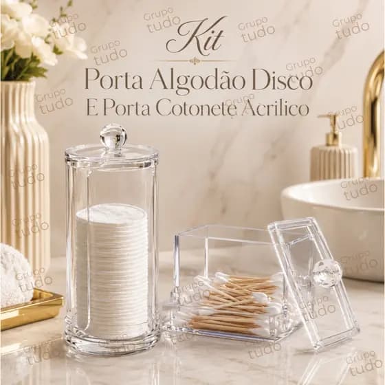 Kit Porta Algodão Disco E Porta Cotonete Acrilico Banheiro