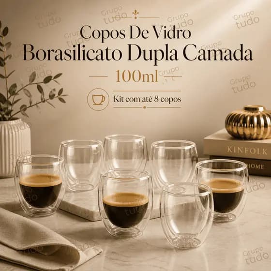 Kit até 8 Copos De Vidro Borasilicato Dupla Camada 100ml Nespresso Transparente