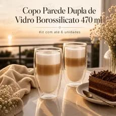 Kit com 2, 4 ou 6 Copos De Vidro Borasilicato Dupla Camada 470ml Transparente